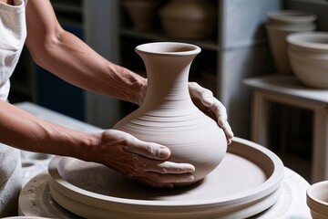 Pottery Crafting Elegant Clay Vases on the Pottery Wheel