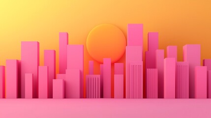 Vibrant Geometric Abstract Cityscape with Colorful Architectural Design and Minimal Shapes  3D of a Modern Urban Landscape with Futuristic Architecture Striking Geometry and Vibrant Color Gradients