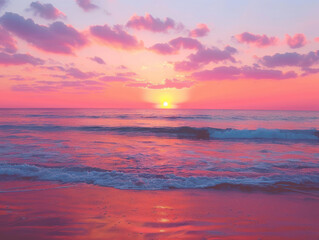 The sky filled with brilliant colors as the sun sets over the ocean, creating a peaceful and tranquil view.