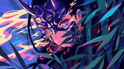 Fototapeta premium Anime Samurai Woman with Mask