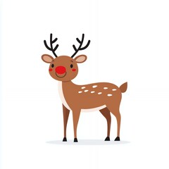 A cute cartoon reindeer with a red nose.