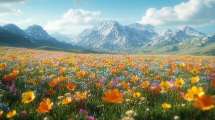 Fototapeta premium Colorful soft-focus wildflower field with a vibrant blend for a tranquil nature background