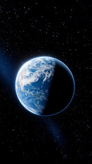 Fototapeta premium Earth in space universe planet with shiny star dark blue technology science background with copy space. astronomy starry sky shimmering glow wallpaper