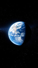 Obraz premium Earth in space universe planet with shiny star dark blue technology science background with copy space. astronomy starry sky shimmering glow wallpaper