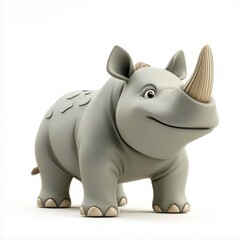 Obraz premium Cute Cartoon Rhinoceros with a Friendly Smile
