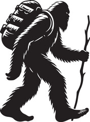 Fototapeta premium Bigfoot silhouette carrying a large backpack