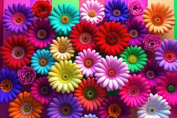 Stunning 3D Render of Isolated Vibrant Flowers on Colorful Backgrounds