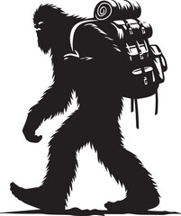 Fototapeta premium Bigfoot silhouette carrying a large backpack