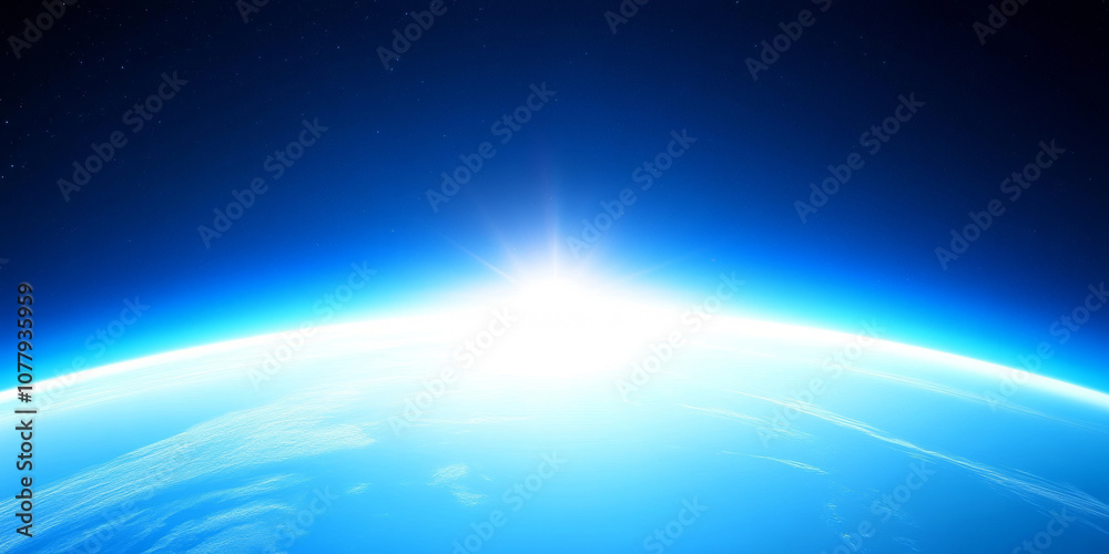 Wall mural 3d planet earth sunrise in space universe with shiny star white blue technology science background w