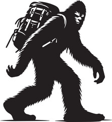 Fototapeta premium Bigfoot silhouette carrying a large backpack