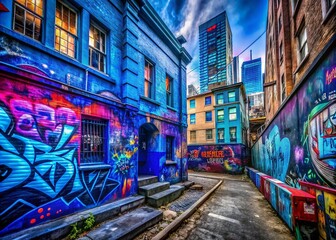 Naklejka premium Captivating Urban Exploration: The Striking Contrast of Indigo and Blue in City Landscapes and Architectural Details
