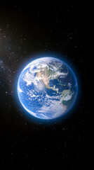 Obraz premium 3D planet earth in space universe with shiny star dark blue technology science background with copy space. astronomy starry sky shimmering glow wallpaper