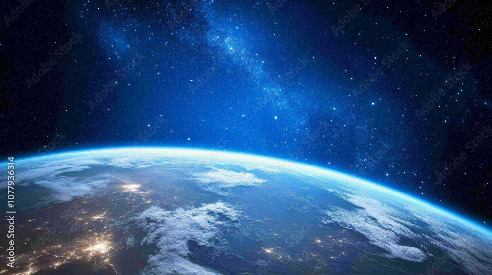 Canvas Prints 3d planet earth in space universe with shiny star dark blue technology science background with copy 