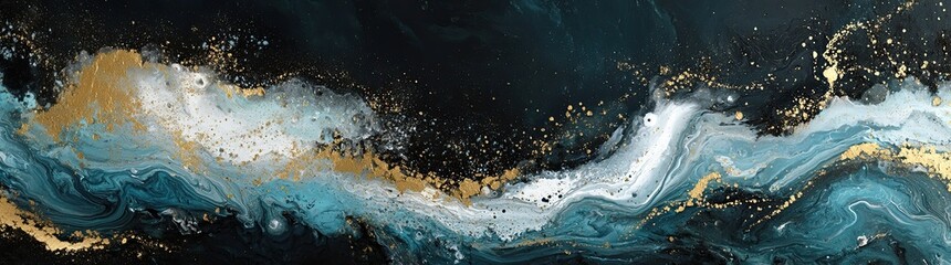 Fototapeta premium Abstract fluid art painting in turquoise and blue golden accents 