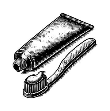 recommend clip art: brush and tooth paste engraving black and white outline