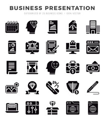 Business Presentation icons Pack. Glyph icons set. Business Presentation collection set.
