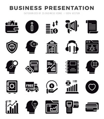 Set of Business Presentation Icons. Simple Glyph art style icons pack.