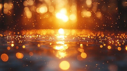 Golden bokeh lights with a soft blur effect, ideal for creating a warm and festive atmosphere