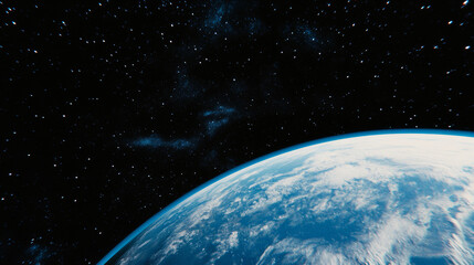 3D planet earth in space universe with shiny star dark blue technology science background with copy...