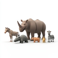 Fototapeta premium Cute Cartoon Animals on a White Background