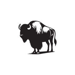 Buffalo Flat Icon, buffalo silhouette black vector art illustration, illustration logo of minimalist outline of a buffalo