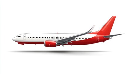 Red and White Airplane Isolated on White Background