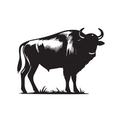 Buffalo Flat Icon, buffalo silhouette black vector art illustration, illustration logo of minimalist outline of a buffalo