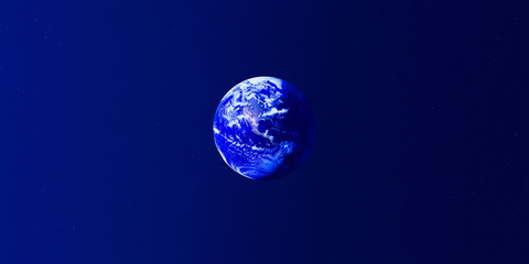 3D planet earth in space universe with shiny star dark blue technology science background with copy...