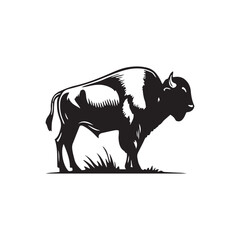 Buffalo Flat Icon, buffalo silhouette black vector art illustration, illustration logo of minimalist outline of a buffalo