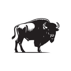 Buffalo Flat Icon, buffalo silhouette black vector art illustration, illustration logo of minimalist outline of a buffalo
