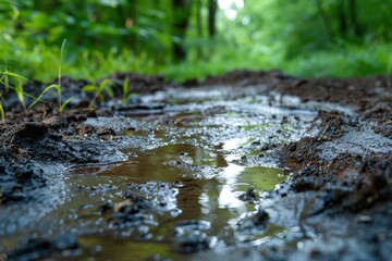 Fototapeta premium Denitrifying Bacteria: A close-up of denitrifying bacteria in waterlogged soil, demonstrating the conversion of nitrates to nitrogen gas.