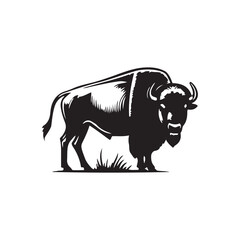 Buffalo Flat Icon, buffalo silhouette black vector art illustration, illustration logo of minimalist outline of a buffalo