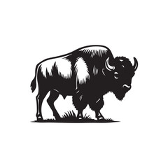 Buffalo Flat Icon, buffalo silhouette black vector art illustration, illustration logo of minimalist outline of a buffalo