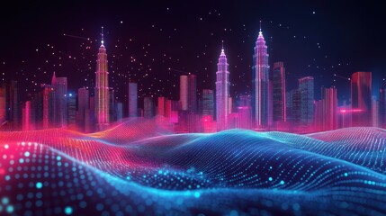 Futuristic Cityscape with Digital Landscape