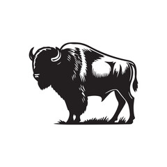 Buffalo Flat Icon, buffalo silhouette black vector art illustration, illustration logo of minimalist outline of a buffalo