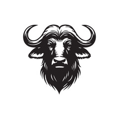 Buffalo Flat Icon, buffalo silhouette black vector art illustration, illustration logo of minimalist outline of a buffalo