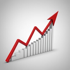 Red upward arrow graph showing rising trend