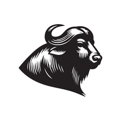 Obraz premium Buffalo Flat Icon, buffalo silhouette black vector art illustration, illustration logo of minimalist outline of a buffalo