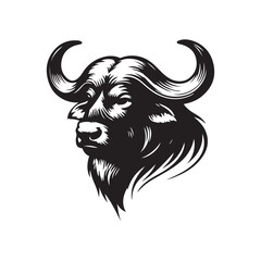 Fototapeta premium Buffalo Flat Icon, buffalo silhouette black vector art illustration, illustration logo of minimalist outline of a buffalo