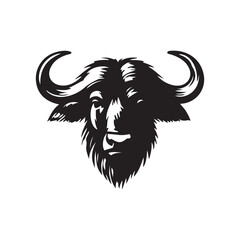 Buffalo Flat Icon, buffalo silhouette black vector art illustration, illustration logo of minimalist outline of a buffalo