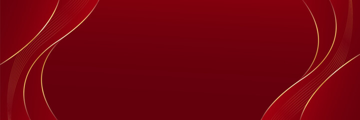 Abstract red luxury banner background with gold lines. Elegant wave modern wallpaper. Suitable for templates, banners, sales, ads, events, awards, web pages, and headers