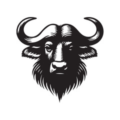 Buffalo Flat Icon, buffalo silhouette black vector art illustration, illustration logo of minimalist outline of a buffalo