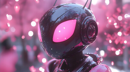 Fototapeta premium Shiny Pink Robot Head 3D Illustration