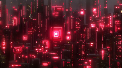 Red Neon Futuristic Cityscape 3D Illustration