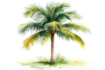 Fototapeta premium Watercolor illustration of a palm tree on a white background.
