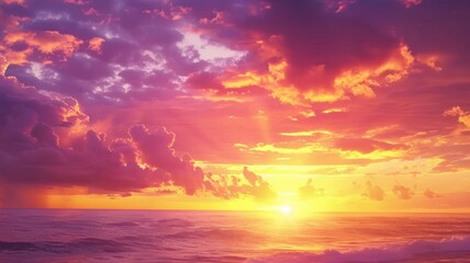 Obraz premium Time-lapse of a vibrant sunset sky, the colors shifting from soft pastels to deep oranges and purples as the sun sets