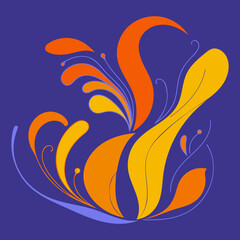 Abstract Flower Design with Orange and Yellow Shapes on Purple Background