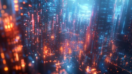 Fototapeta premium Neon Cityscape: A futuristic vision of urban life illuminated by vibrant lights.