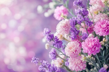 A close-up of pink and purple flowers on a soft blurred background.