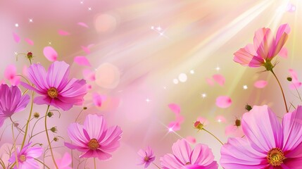 Flying Pink Petals Summer Flower Background - a vibrant and enchanting visual. The floating pink petals evoke a sense of summer joy and beauty, creating a lively and picturesque scene.